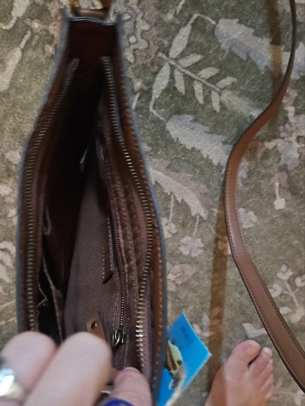 FRYE AND CO. Brown Embossed Floral Leather Crossbody Bag - Picture 5 of 7